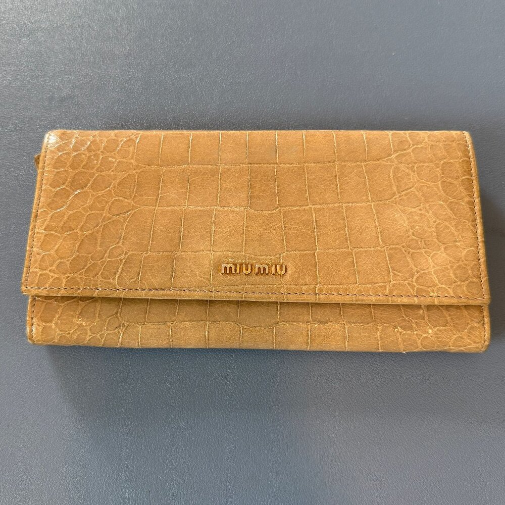 Miu Miu Croc Embossed Tan Long Wallet - image 1